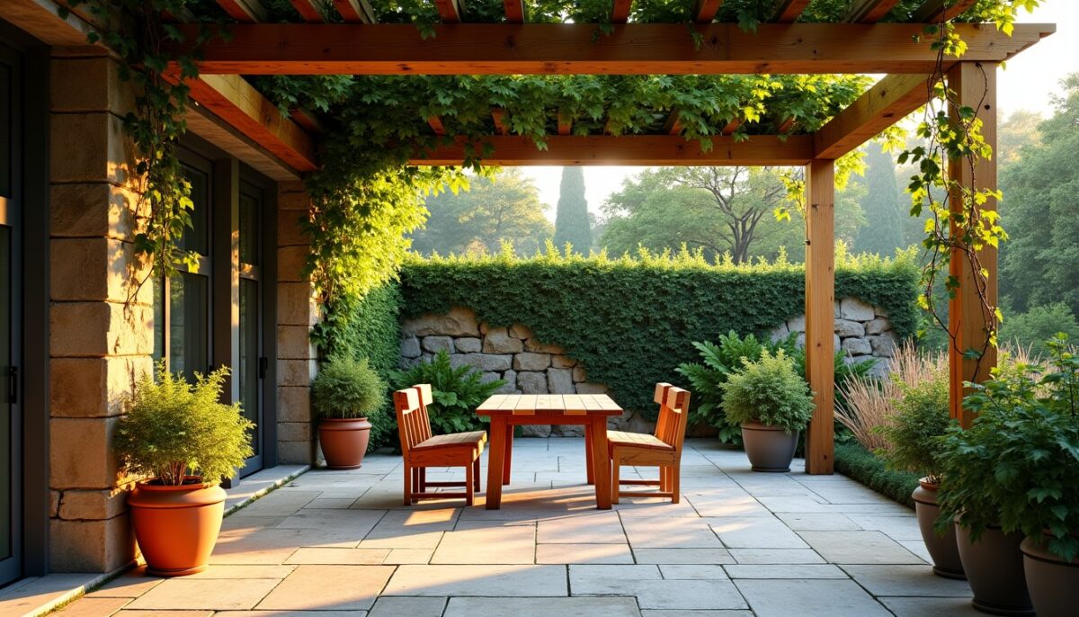 Créer une terrasse ombragée et naturelle grâce à des matériaux bruts